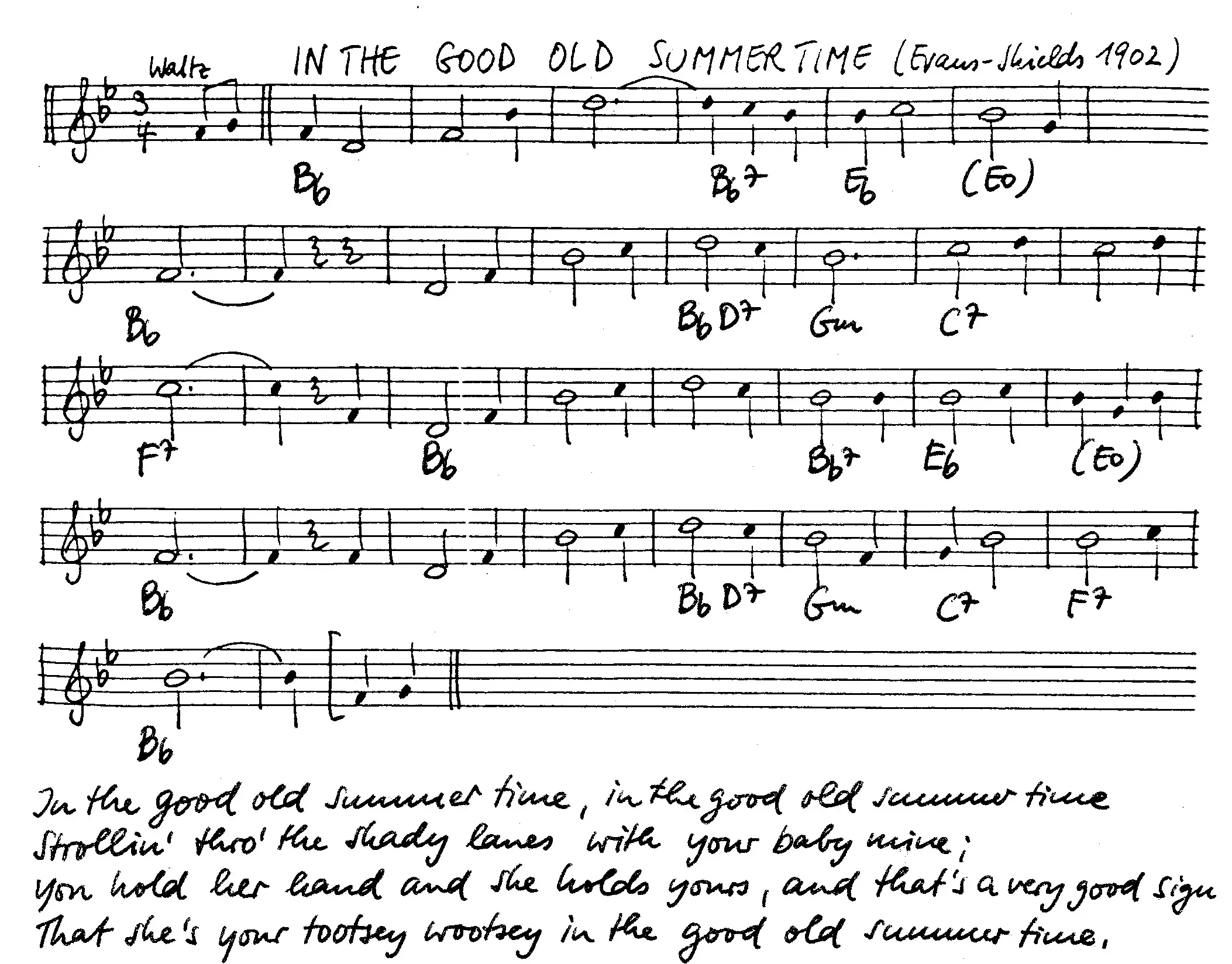 in the good old summertime free jazz leadsheet - Courtesy of the Jungle Jazz Band